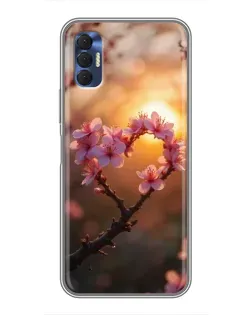 Чехол для TECNO Spark 8P с картинкой «Розовый цвет сердце на фоне заката»