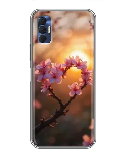 Чехол для TECNO Spark 8P с картинкой «Розовый цвет сердце на фоне заката»