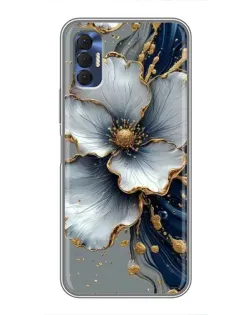 Чехол для TECNO Spark 8P с картинкой «Белый цветок и золотой флюид»
