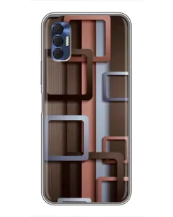 Чехол для TECNO Spark 8P с картинкой «Коричневые объемные квадраты»