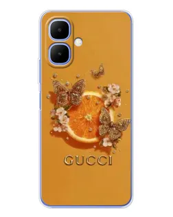 Чехол для TECNO Spark Go 2 с картинкой «Gucci — золотые бабочки»