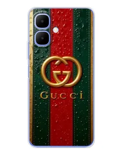Чехол для TECNO Spark Go 2 с картинкой «Gucci — фирменная полоса и золото»