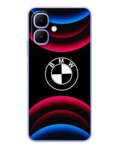 Чехол для TECNO Spark Go 2 с картинкой «Логотип BMW и неоновые дуги»
