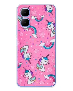Чехол для TECNO Spark Go 2 с картинкой «Unicorn паттерн розовый»