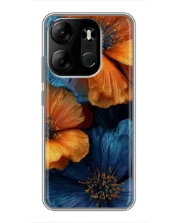 Чохол для TECNO Spark Go 2023 (BF7) з картинкою «Яскрава синьо-помаранчева флора»