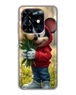 Чехол для TECNO Spark Go 2024 (BG6) с картинкой «Микки с тюльпанами»