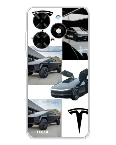 Чехол для TECNO Spark Go 2025 с картинкой «Коллаж Cybertruck Tesla»