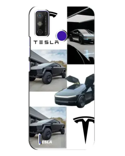 Чехол для TECNO Spark Power 2 (LC8) с картинкой «Коллаж Cybertruck Tesla»
