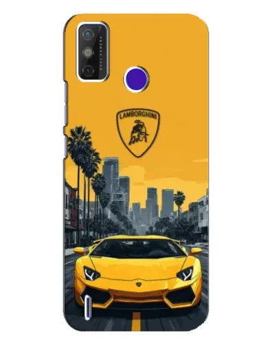Чехол для TECNO Spark Power 2 (LC8) с картинкой «Желтый Lamborghini город»