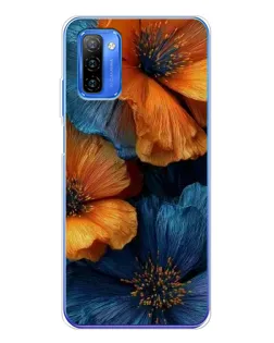 Чехол для Ulefone Note 12 с картинкой «Яркая сине-оранжевая флора»