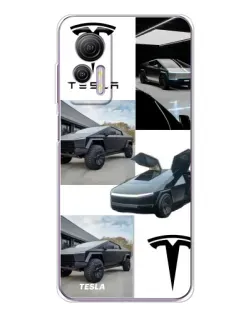 Чехол для Ulefone Note 14 с картинкой «Коллаж Cybertruck Tesla»
