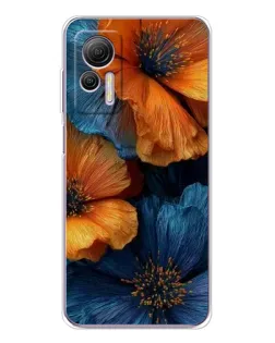 Чехол для Ulefone Note 14 с картинкой «Яркая сине-оранжевая флора»