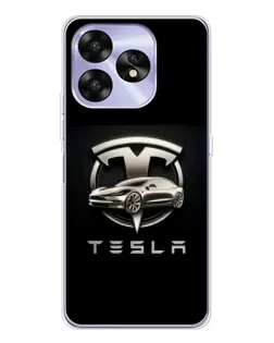 Чехол для UMIDIGI A15C с картинкой «Tesla — серебристое авто»