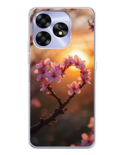 Чехол для UMIDIGI A15C с картинкой «Розовый цвет сердце на фоне заката»