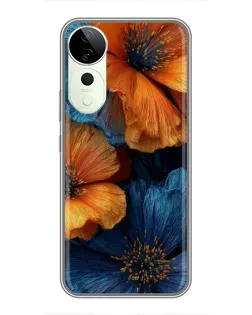 Чехол для Vivo T4 Pro с картинкой «Яркая сине-оранжевая флора» Чехол для Vivo T4 Pro с картинкой «Яркая сине-оранжевая флора»