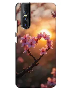 Чехол для Vivo V15 Pro с картинкой «Розовый цвет сердце на фоне заката»
