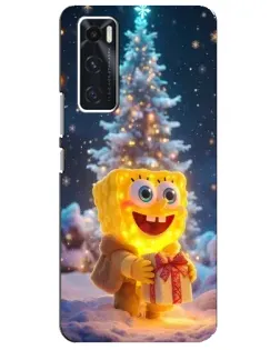 Чехол для Vivo V20 se с картинкой «Рождественский Спанч Боб»