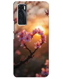 Чехол для Vivo V20 se с картинкой «Розовый цвет сердце на фоне заката» Чехол для Vivo V20 se с картинкой «Розовый цвет сердце на фоне заката»