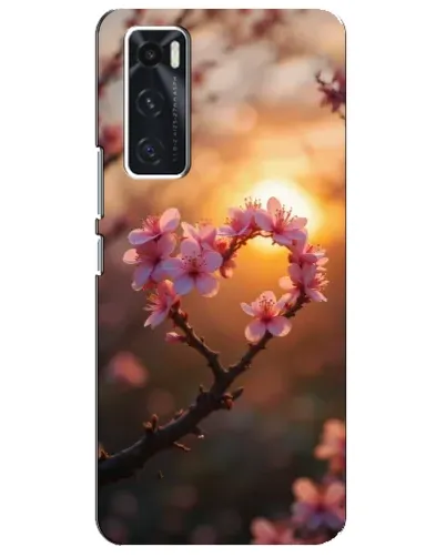 Чехол для Vivo V20 se с картинкой «Розовый цвет сердце на фоне заката»