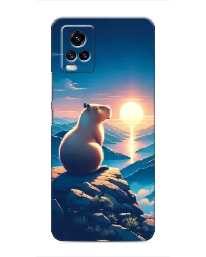 Чехол для Vivo V20 с картинкой «Закат солнца с капибарой»