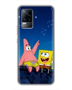 Чохол для Vivo V21 з картинкою «Губка Боб та Патрік вночі»