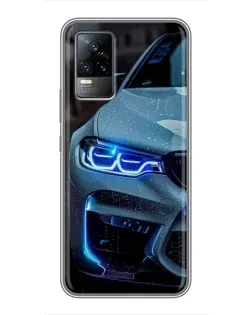 Чохол для Vivo V21E з картинкою «Погляд BMW з синіми фарами»
