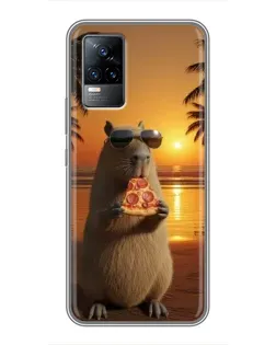 Чохол для Vivo V21E з картинкою «Капібара з піцою»