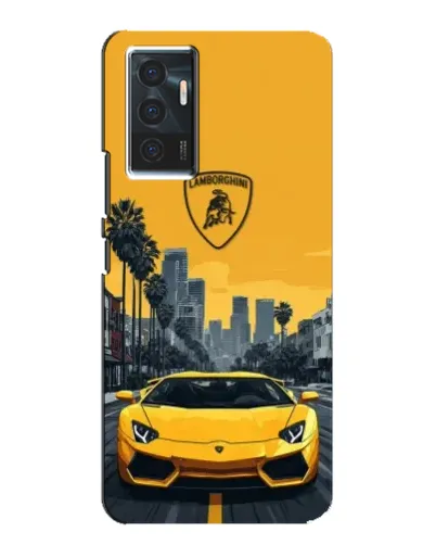 Чехол для Vivo V23e с картинкой «Желтый Lamborghini город»