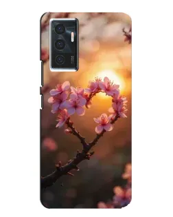 Чехол для Vivo V23e с картинкой «Розовый цвет сердце на фоне заката»