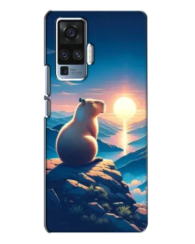 Чехол для Vivo X50 Pro с картинкой «Закат солнца с капибарой»