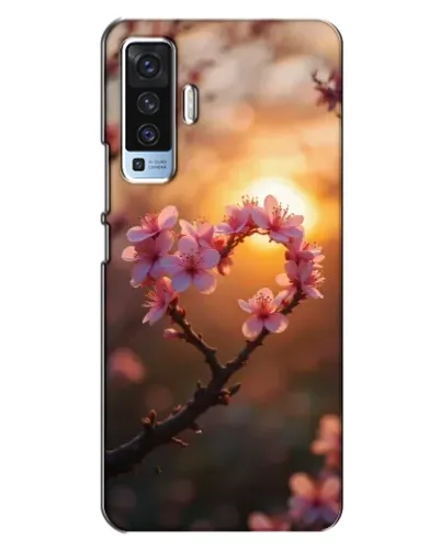 Чехол для Vivo X50 с картинкой «Розовый цвет сердце на фоне заката»