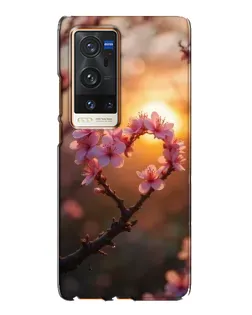 Чохол для Vivo X60 Pro Plus з картинкою «Рожевий цвіт  сердечко на тлі заходу»
