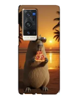 Чехол для Vivo X60 Pro Plus с картинкой «Капибара с пиццей»