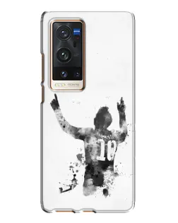 Чехол для Vivo X60 Pro Plus с картинкой «Черно-белый силуэт Месси»