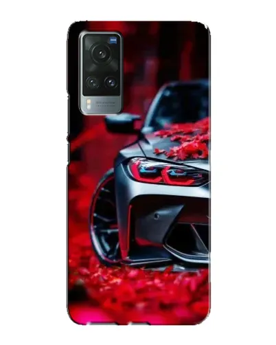 Чехол для Vivo X60 с картинкой «Спортивная BMW и цветы»