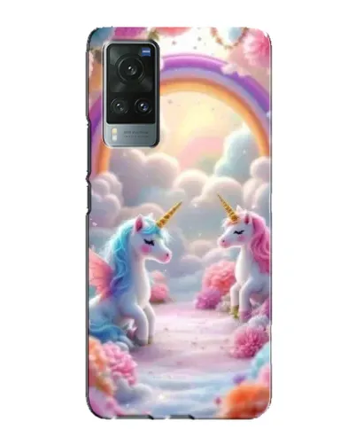 Чехол для Vivo X60 с картинкой «Радуга и единороги»