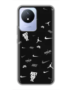 Чехол для Vivo Y02 с картинкой «Nike Black Pattern» Чехол для Vivo Y02 с картинкой «Nike Black Pattern»