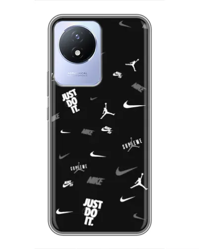 Чехол для Vivo Y02 с картинкой «Nike Black Pattern» Чехол для Vivo Y02 с картинкой «Nike Black Pattern»