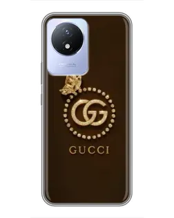 Чехол для Vivo Y02 с картинкой «Gucci — золотая бабочка»