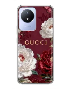 Чехол для Vivo Y02 с картинкой «Gucci — бордовые розы»