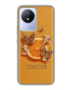 Чехол для Vivo Y02 с картинкой «Gucci — золотые бабочки»