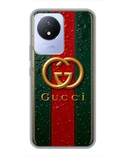 Чехол для Vivo Y02 с картинкой «Gucci — фирменная полоса и золото»