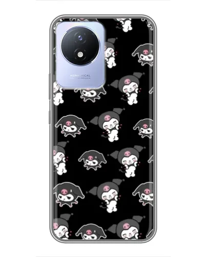 Чехол для Vivo Y02 с картинкой «Черный паттерн Kuromi»