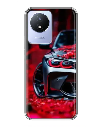 Чехол для Vivo Y02 с картинкой «Спортивная BMW и цветы»