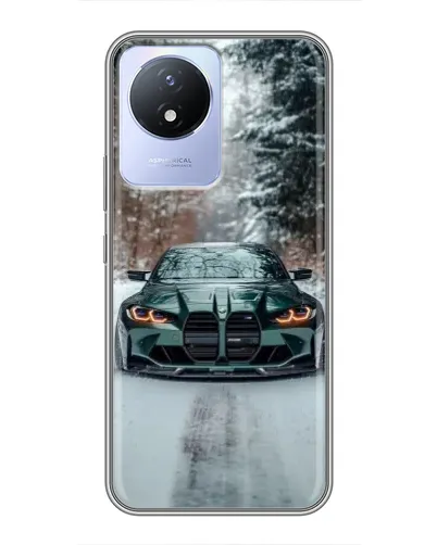 Чехол для Vivo Y02 с картинкой «BMW в зимнем лесу»