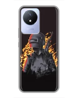 Чехол для Vivo Y02 с картинкой «PUBG — огненный силуэт»