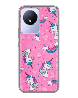 Чехол для Vivo Y02 с картинкой «Unicorn паттерн розовый»