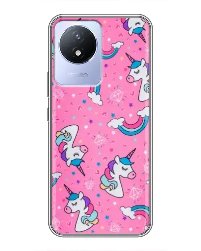 Чехол для Vivo Y02 с картинкой «Unicorn паттерн розовый»