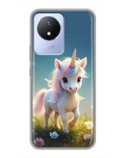 Чехол для Vivo Y02 с картинкой «Единорог на поляне»