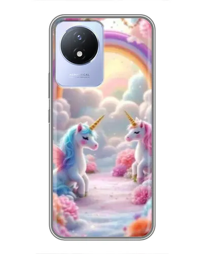 Чехол для Vivo Y02 с картинкой «Радуга и единороги»
